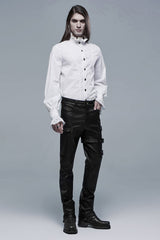 White Stand Collar Lantern Sleeves Slim Men's Gothic Blouse - Product - 4