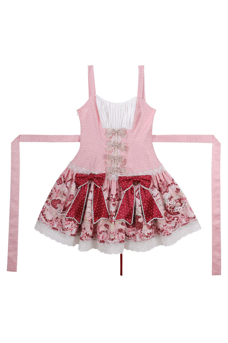 Pink/Red [Strawberry Doll Fantasy] Stand Collar Short Sleeves Jacquard Printed Bow Sweet Lolita Dress Set - Dress(Only) - 6