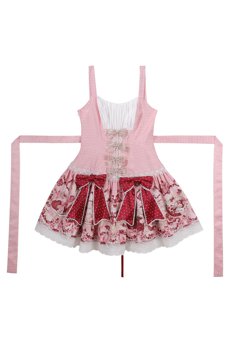 Pink/Red [Strawberry Doll Fantasy] Stand Collar Short Sleeves Jacquard Printed Bow Sweet Lolita Dress Set - Dress(Only) - 6