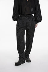 Black Floral Jacquard Men's Gothic Gorgeous Double-breasted Pants - Product - 5