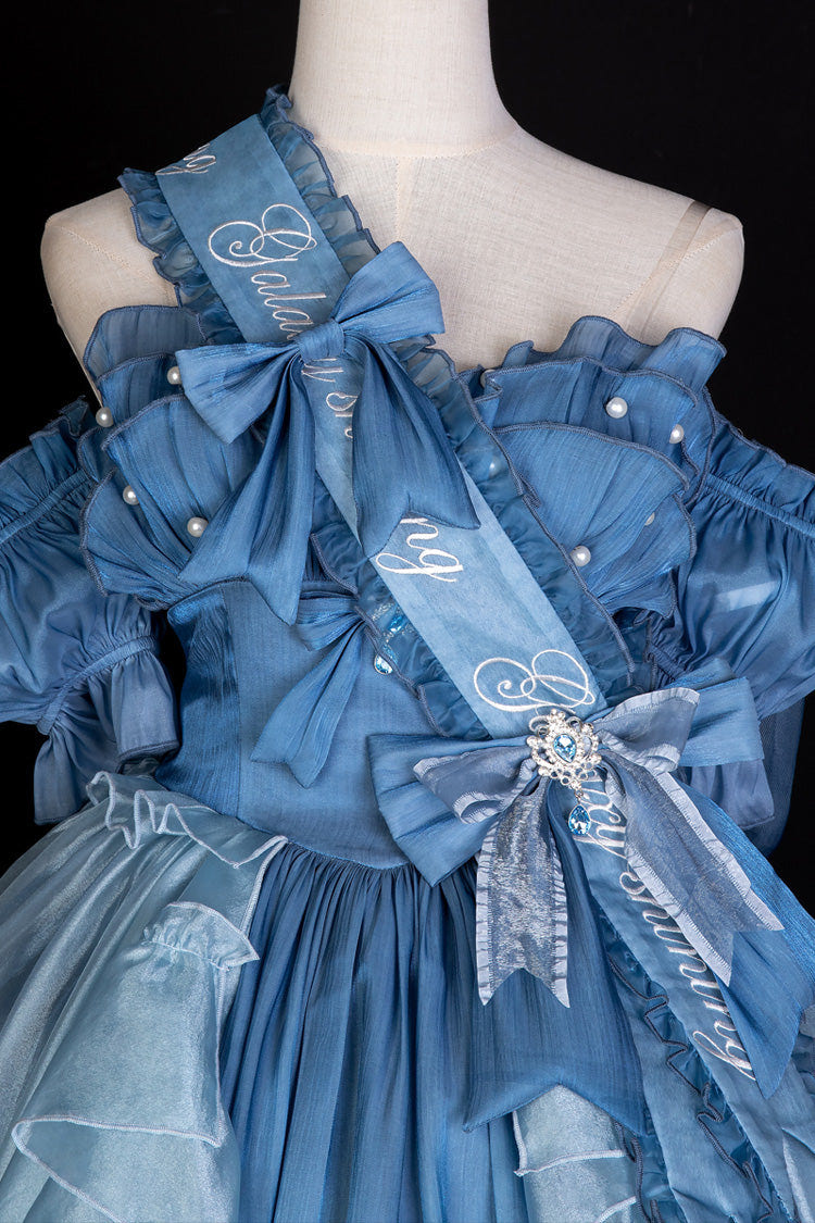 Blue [Mermaid Princess] Ruffle Hanayome Bowknot Sweet Elegant Lolita Jsk Dress Set - Product - 10