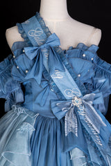 Blue [Mermaid Princess] Ruffle Hanayome Bowknot Sweet Elegant Lolita Jsk Dress Set - Product - 10
