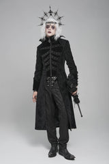 Black Diamante Stand Collar Long Sleeves Printed Zippered Men's Gothic Long Coat - Product - 4