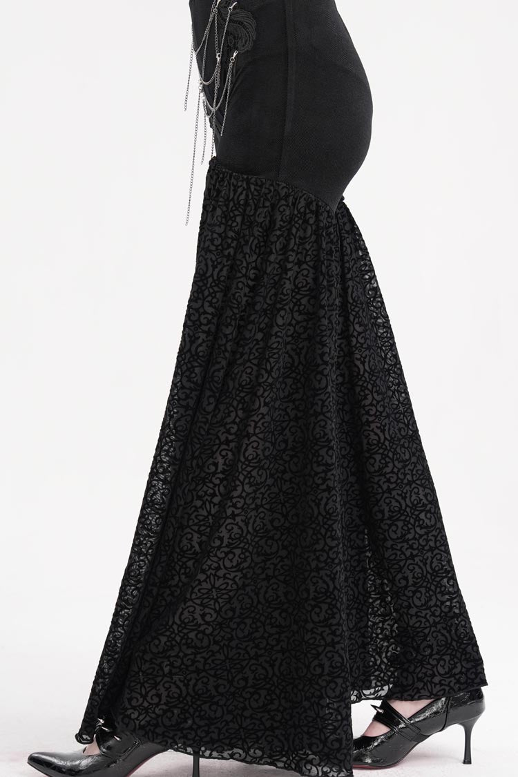 Black Chain Jacquard Floral Hollow Lace Women's Gothic Pants - Product - 11