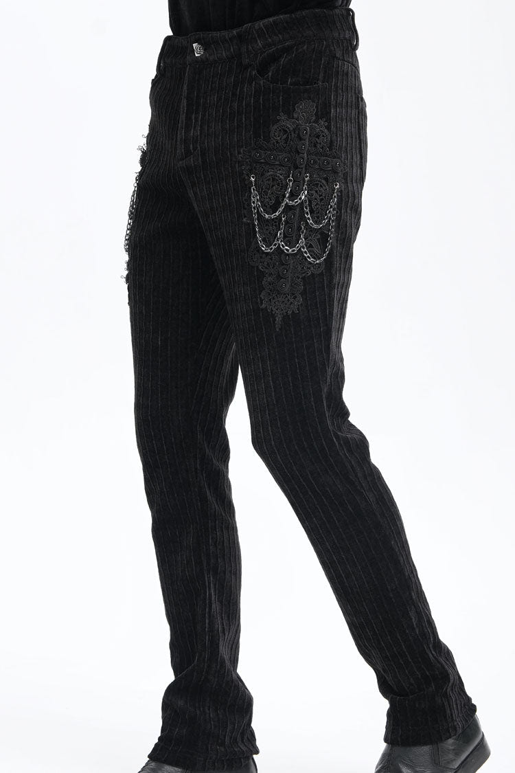Black Chain Crochet Print Men's Gothic Pants - Product - 4