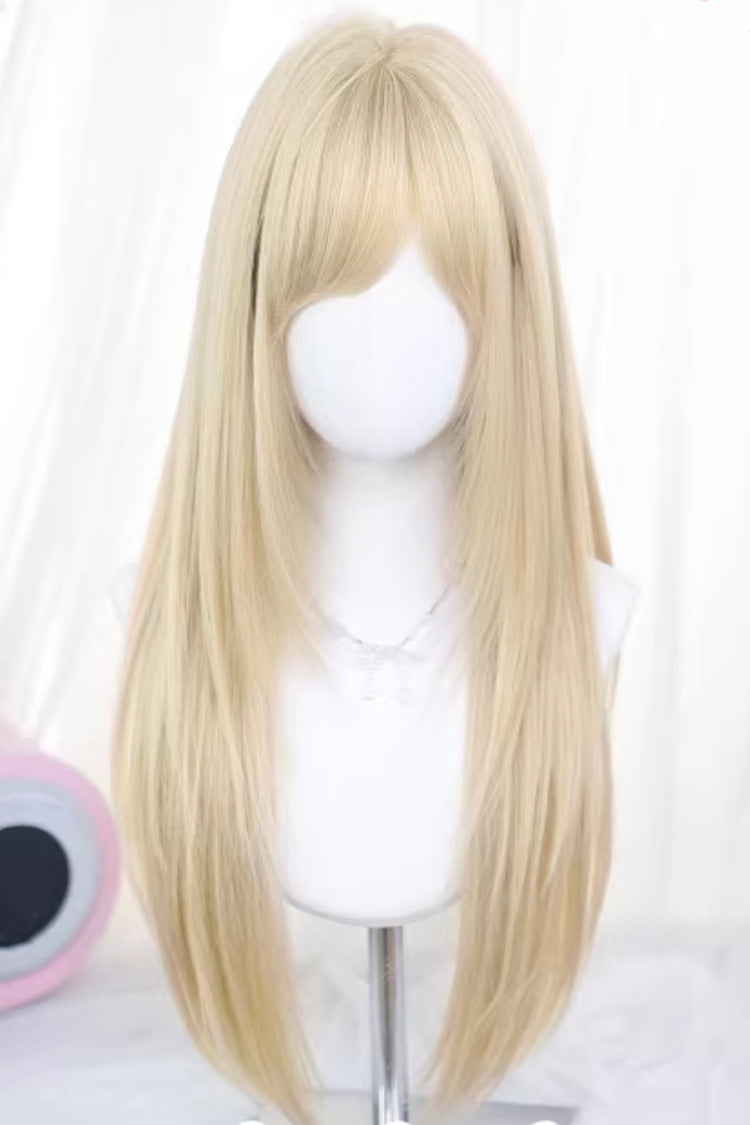 Daily Sweet Lolita Long Straight Wig with Side Bangs 3 Colors - Bleached-Walnut-Brown - 4