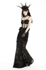 Black Spaghetti Straps Sheer Double-Layered Ruffled Lace Women's Gothic Top - Product - 11