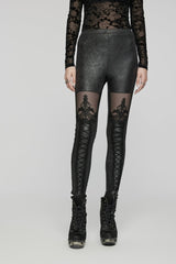 Black Embroidered Spliced Sheer Women's Gothic Leggings - Product - 12