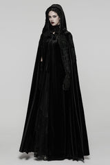 Black Floral Embroidery Diamante Velvet Hooded Women's Gothic Cloak - Product - 2