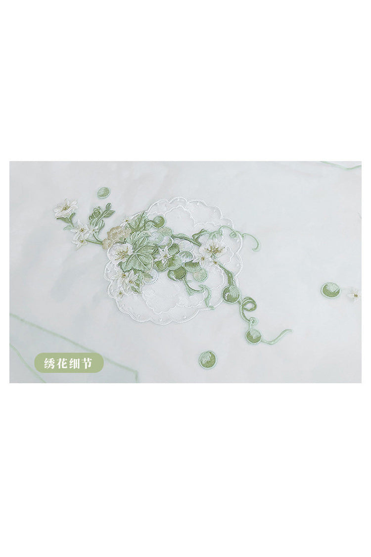Green [Jade Green Grapes] High Waisted Embroidered Women's Sweet Hanfu Dress Set - Product - 11