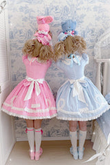 [A Day as a Candy Shop Owner] Peter Pan Collar Short Sleeves Printed Bow Sweet Lolita Dress 3 Colors (Red, Blue, Pink) - Product - 7