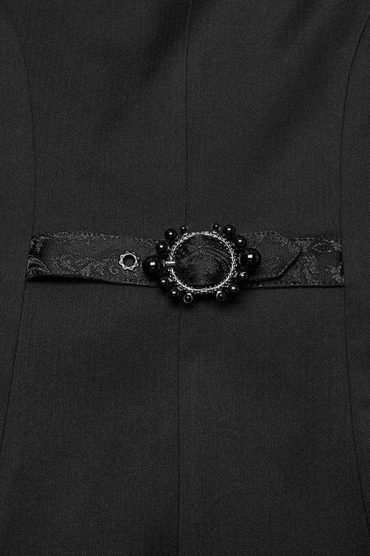 Black Lapel Collar Long Sleeves Frog Jacquard Embroidery Men's Gothic Coat - Product - 7