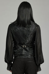 Black/Blue V Collar Jacquard Lace-Up Men's Gothic Vest - Product - 3