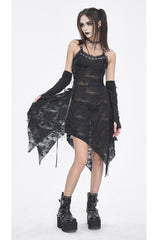 Black Sleeveless Lace Irregular Womens Gothic Strap Dress - Product - 2