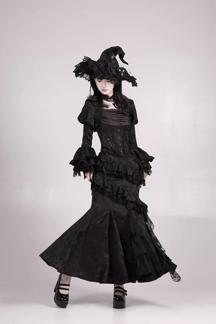 Black  [Letters & Poems · Twilight] Multi-Layered Jacquard Ruffled Witch Gothic Lolita Skirt 2 Versions - Product - 17