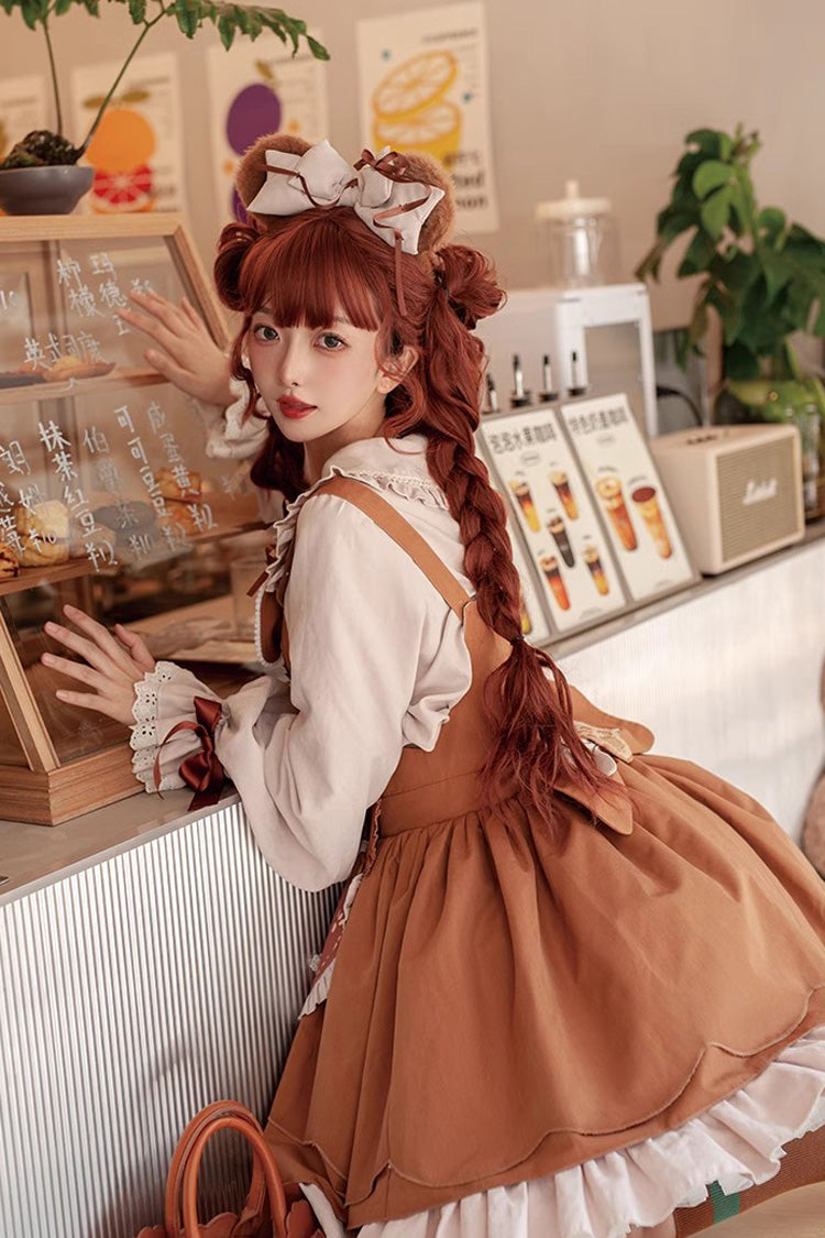 Brown Cookie Bear Multi-layer Print Ruffle Bowknot Sweet Lolita Dress - Product - 4