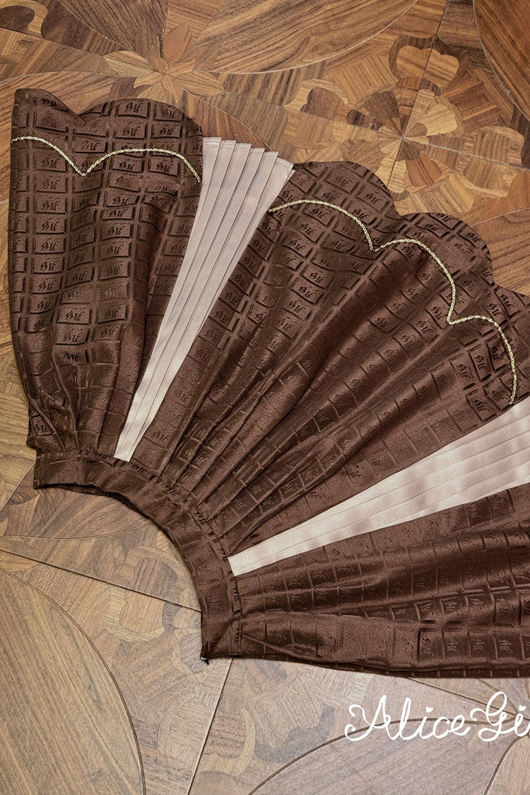 Brown [Teddy Chocolate Bar] Printed Embroidered Bow Lace-Up Classic Lolita Jsk Dress and Skirt - Brown(Short-Skirt-Only) - 15