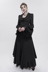 Black Jacquard Short Front Long Back Lapel Bead And Chain Trim Large Cuffs With Lace Trim Back Strap Thin Long Women's Gothic Coat - Product - 3