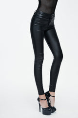 Black Simple Style Tight Leather Womens Pants - Product - 3