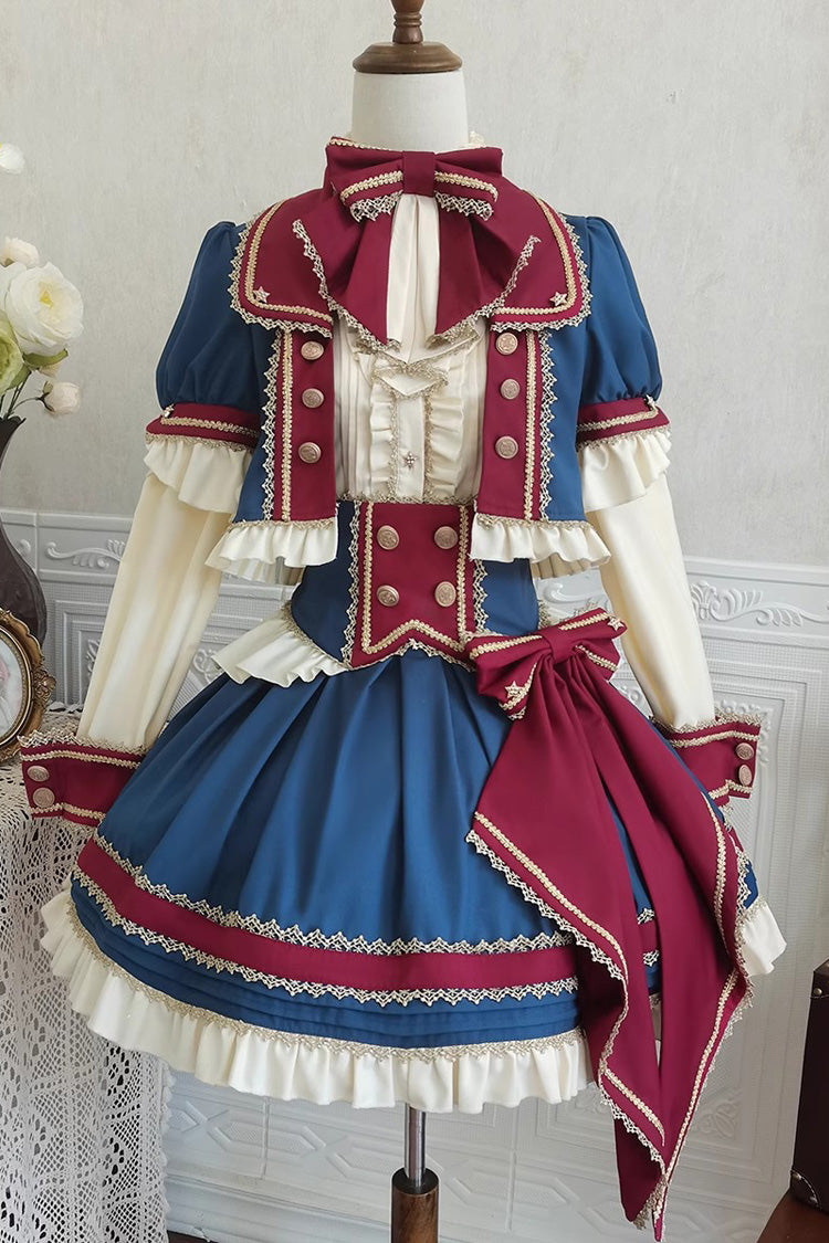 Red/White/Blue Star Idol Round Collar Ruffle Bowknot Sweet Princess Lolita Skirt Full Set - Product - 3