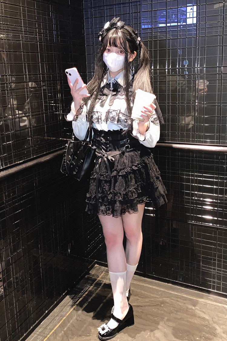 [Rose Palpitations] High Waisted Ruffle Lace Sweet Jirai Kei Skirt 4 Colors - Product - 10