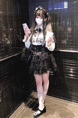 [Rose Palpitations] High Waisted Ruffle Lace Sweet Jirai Kei Skirt 4 Colors - Product - 10