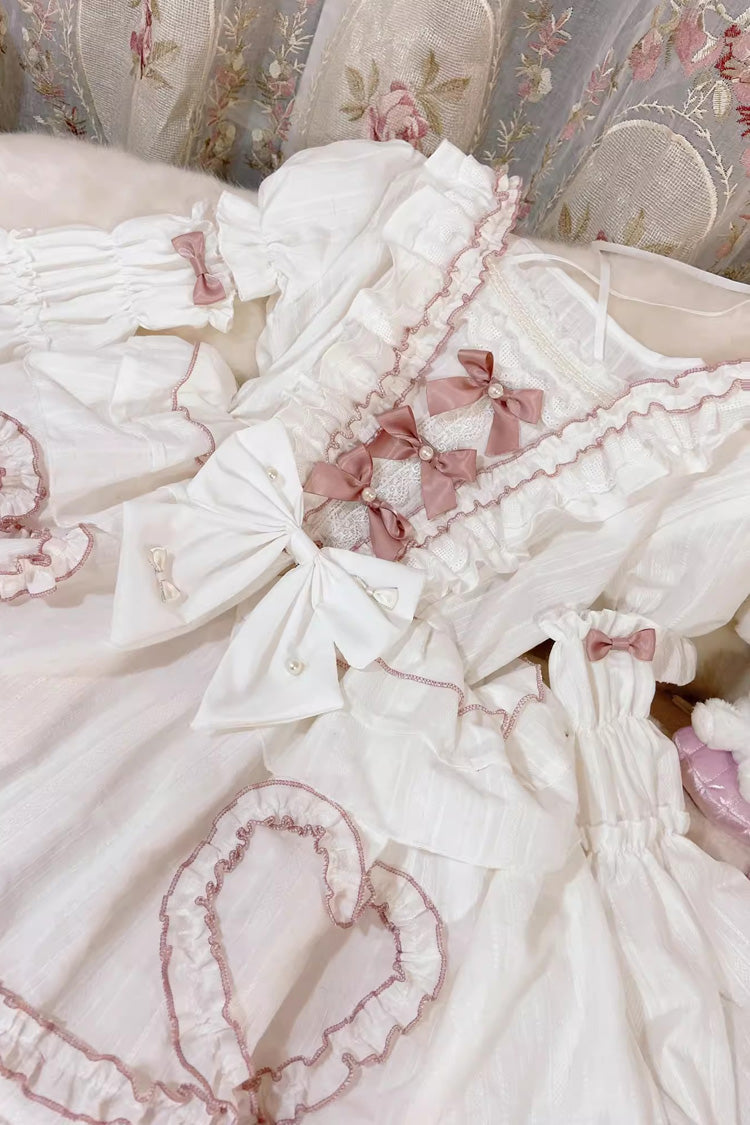 White [Pure Love Story] Hanayome Bowknot Stitching Ji Sleeves Sweet Lolita Dress - Product - 3