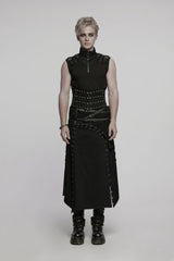 Black Lace-Up Slim Ripped Studded Zippered Women's Punk Corset - Product - 3