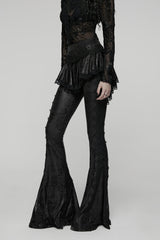 Black Printed Lace Slim Faux Two-Piece Women's Gothic Flared Pants - Product - 6