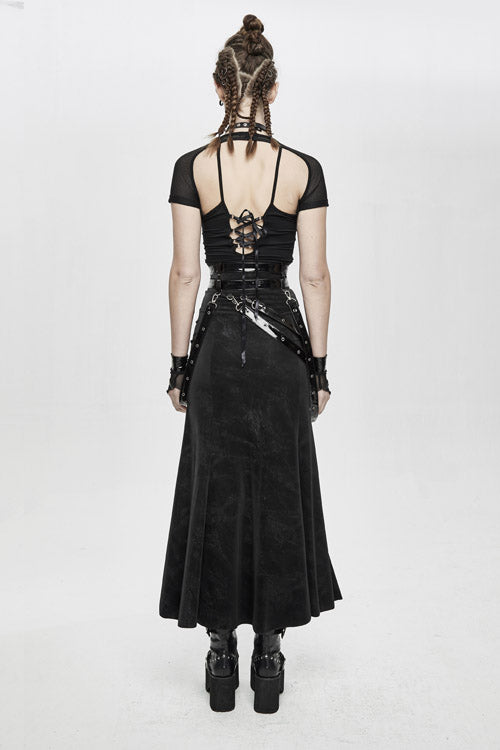 Black High Side Slit Sexy With Adjusted Loops Womens Gothic Half Skirts - Product - 6