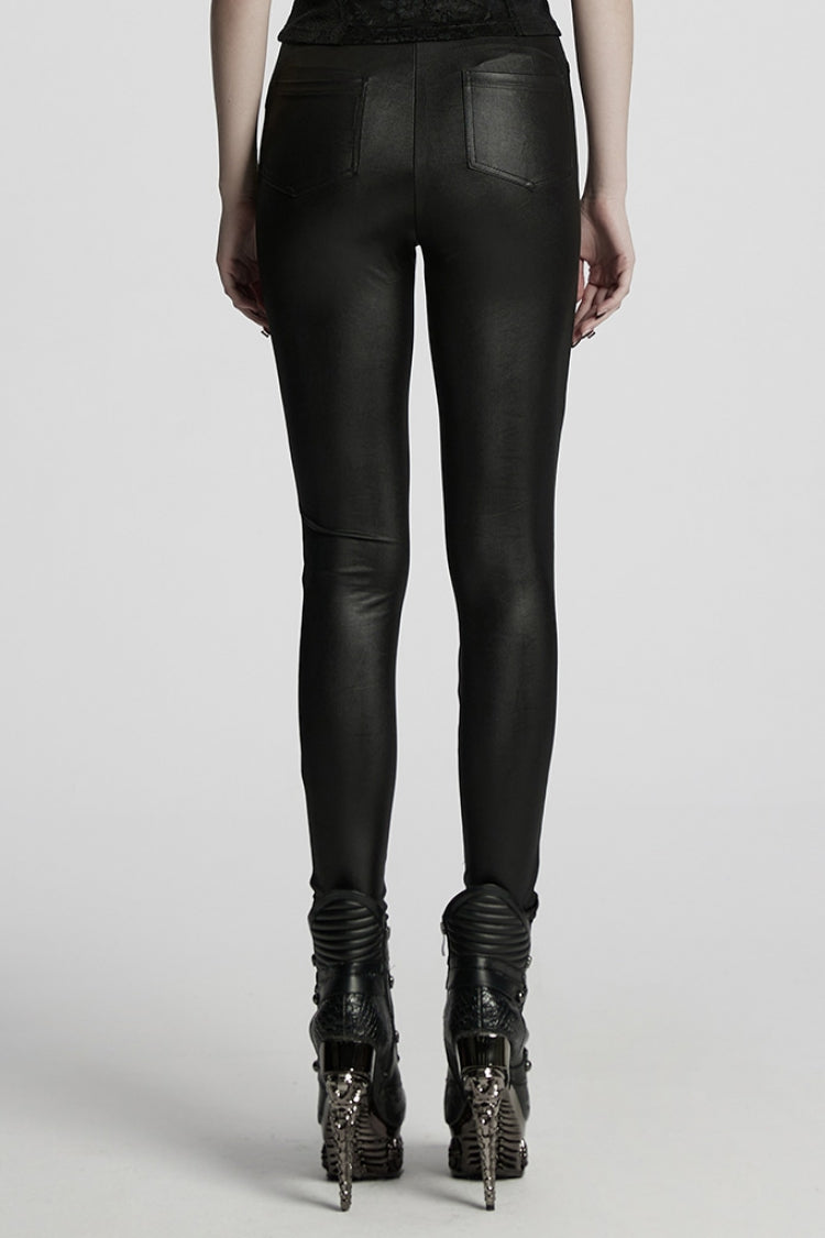 Black Floral Embroidery Women's Gothic Leggings - Product - 3