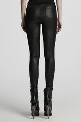 Black Floral Embroidery Women's Gothic Leggings - Product - 3
