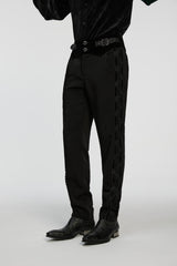 Black Embroidered Lace Buckled Men's Gothic Pants - Product - 7