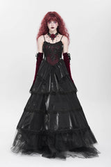 Black Sleeveless Multi-Layered Embroidery Pearl Women's Gothic Slip Dress - Product - 7