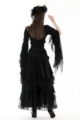 Black Women's Gothic Vintage Long Flared Sleeves Lace Splice Shrug - Product - 4