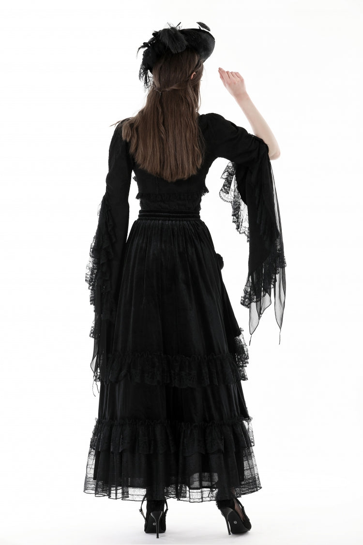 Black Women's Gothic Vintage Long Flared Sleeves Lace Splice Shrug - Product - 4
