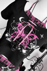 Black/Pink [Butterfly Chapter] Short Sleeves Print Gothic Jirai Kei Skirt Set - Product - 5