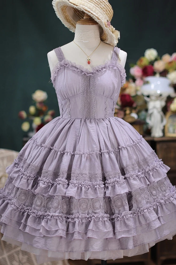 Dream Bouquet Elegant French Ruffle Sweet Lolita JSK Tiered Dress 4 Colors - Purple - 1