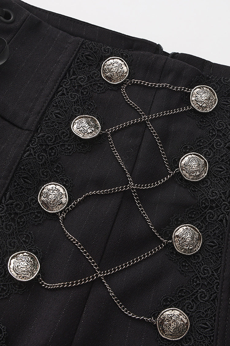 Black Double-breasted Chain Cross Embroidery Ouji Vintage Elegant Prince Gorgeous Lolita Pants - Product - 3