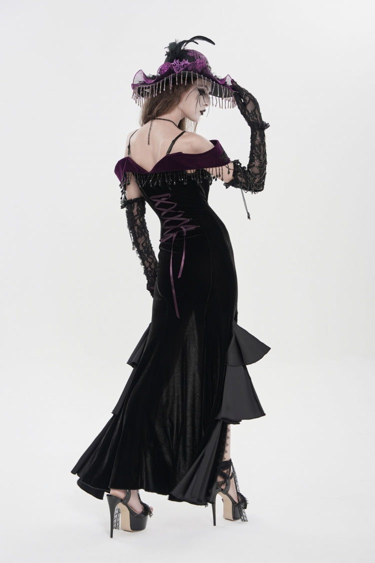 Black/Purple Off Shoulder Sleeveless Embroidered Lace Slim Women's Gothic Gorgeous Strapless Dress - Product - 6