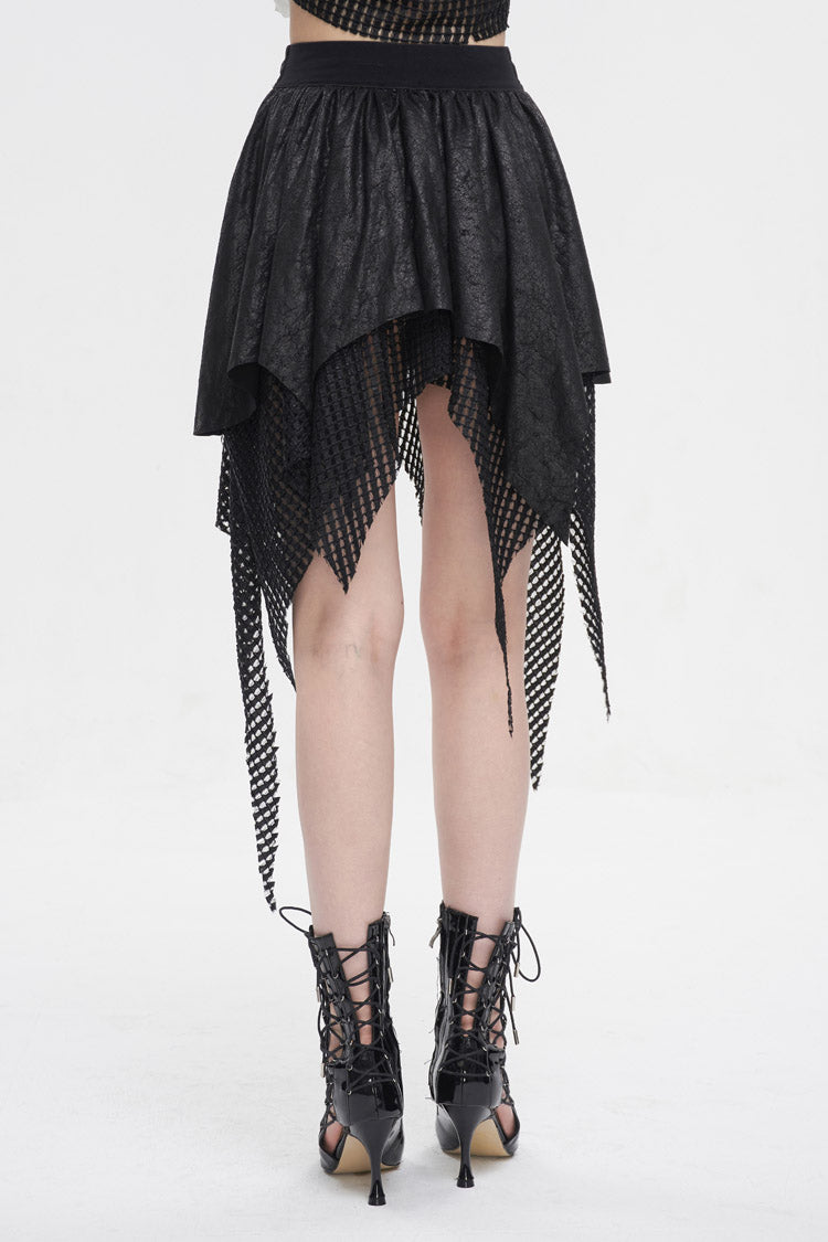 Black Lrregular Mesh Splice Buckle Women's Gothic Skirt - Product - 4