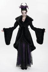 Black Long Sleeves Floral Embroidery Women's Gothic Fluffy Coat - Product - 2