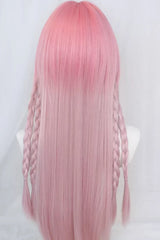 Pink Ombre Blunt Bangs Long Straight Hair Sweet Lolita Wig - Product - 3