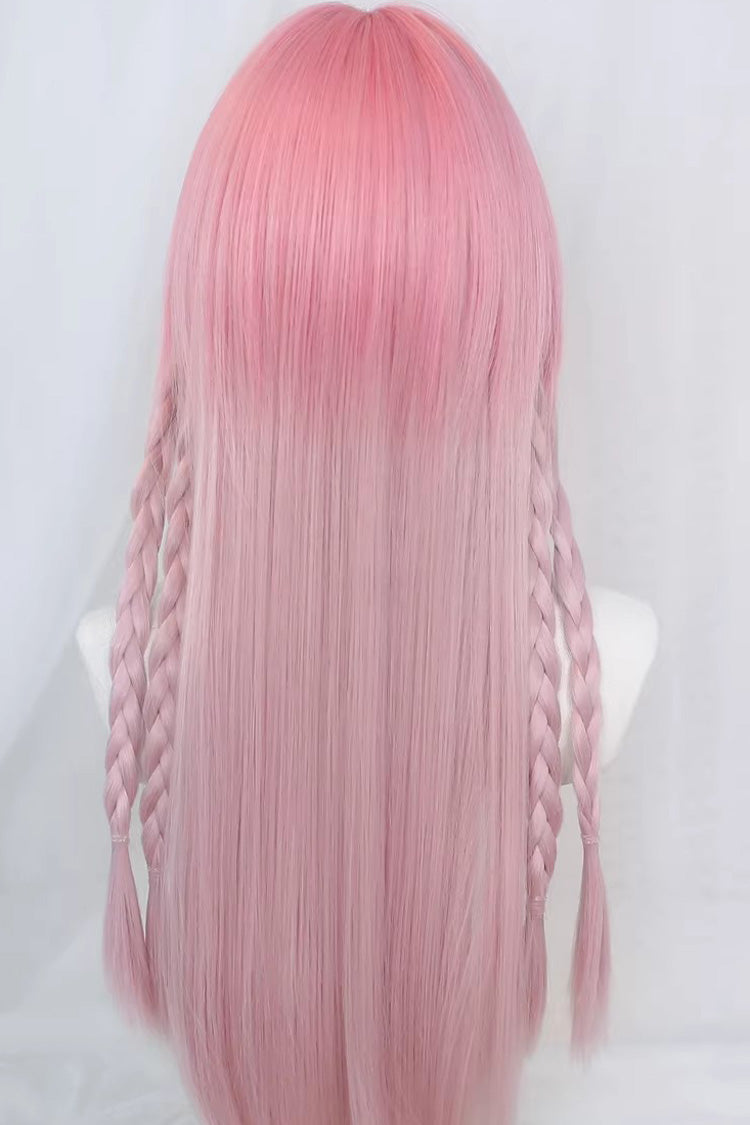 Pink Ombre Blunt Bangs Long Straight Hair Sweet Lolita Wig - Product - 3