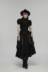 Black High Waisted Multi-Layered Floral Embroidered Lace Pleated Women's Gothic Elegant Cosplay Skirt - Product - 7
