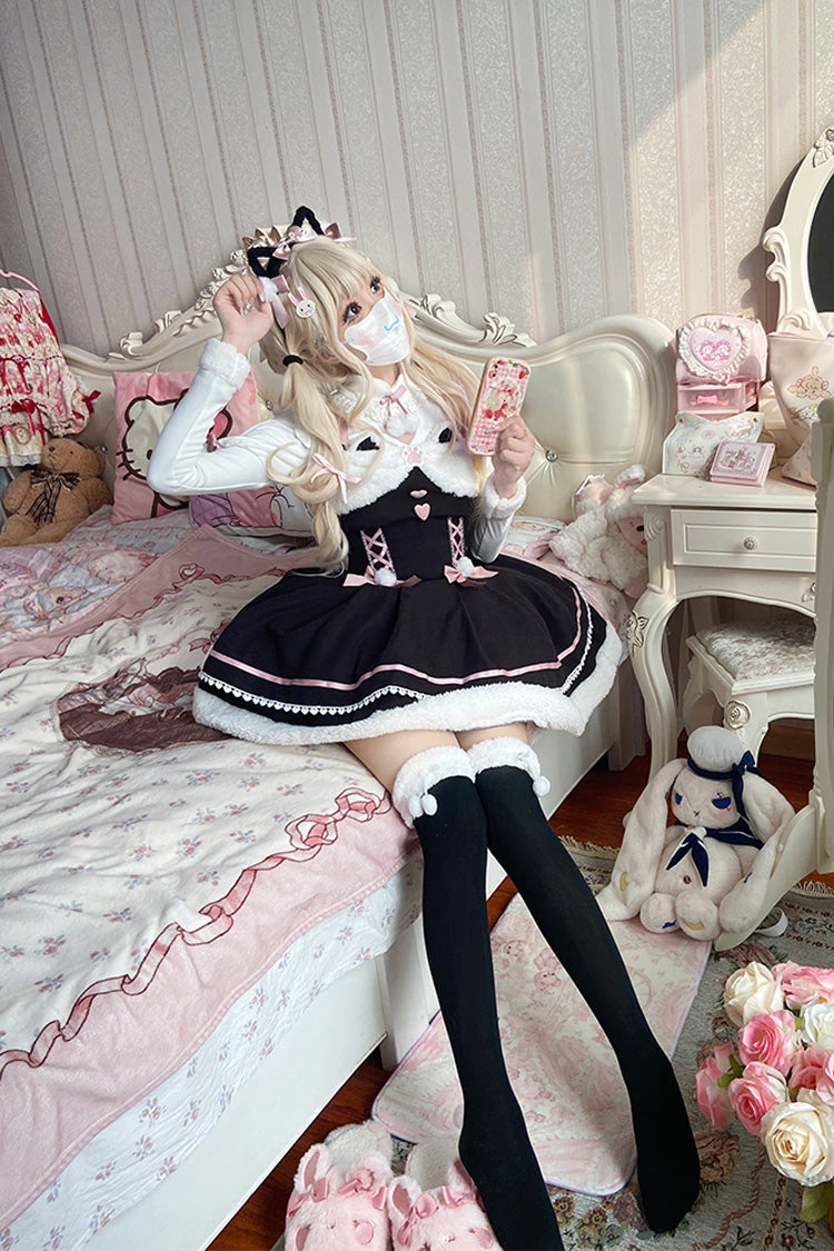 [Star Who Meow] Double-Layered Bowknot Autumn and Winter Sweet Lolita Jsk Dress 3 Colors - Product - 6