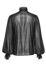 Black Stand Collar Jacquard Ruffle Men's Gothic Blouse - Product - 5