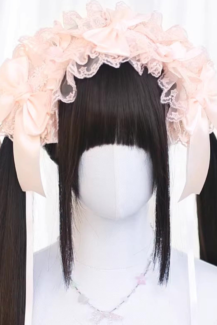 Deep Black Tea Brown Long Straight Twin Pigtails Daily Sweet Lolita Wig - Product - 2