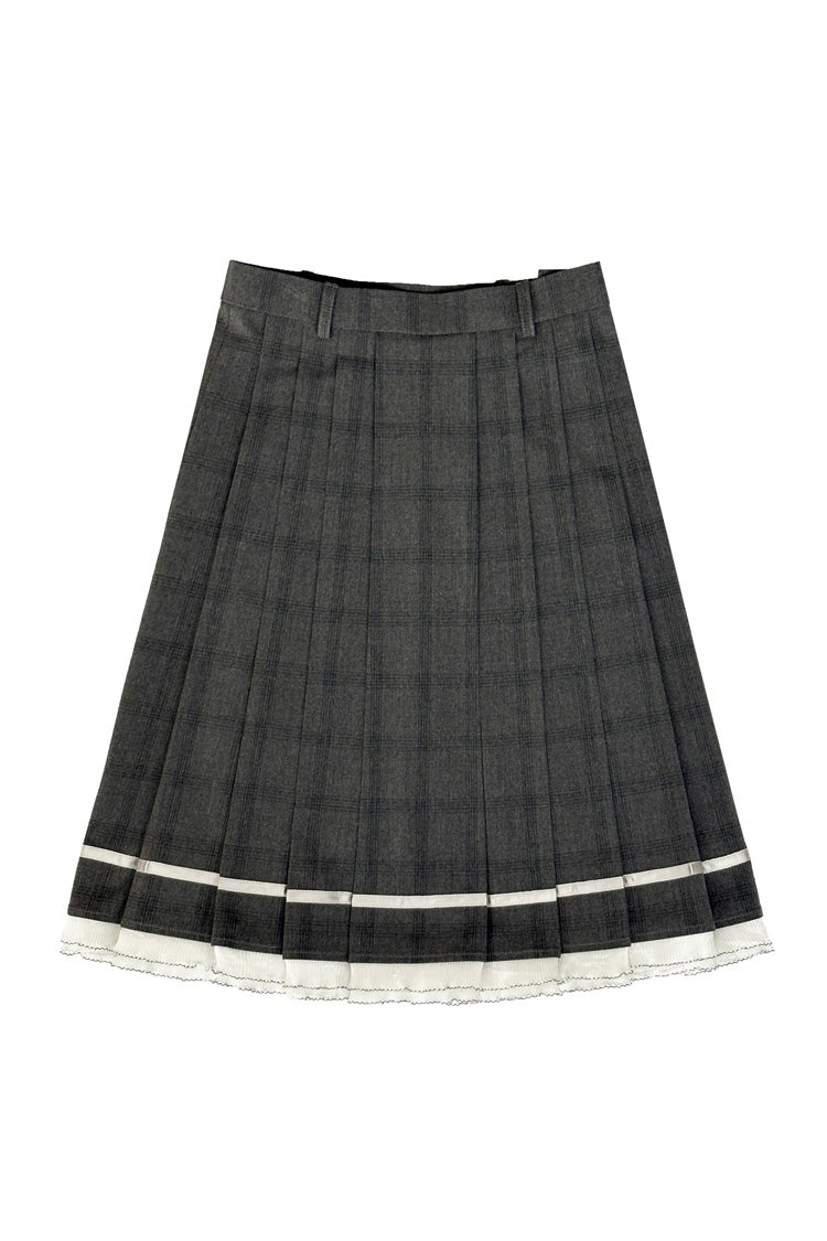 Black/White Short Sleeves Printed Ruffled Bow Plus Size Japanese Preppy Style Sailor Collar  Two-piece Set - Skirt-55cm(Only) - 11