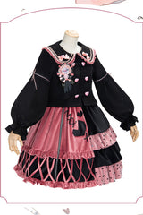 Pink/Black Vintage Stitching Strawberry Sweet Lolita JSK Dress - Product - 5